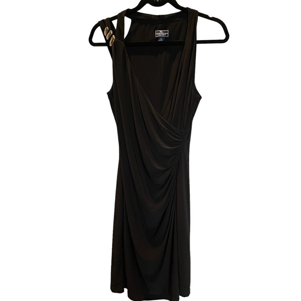 American Living Women's Midi Black Cocktail Dress Sleeveless Size 10 V neck